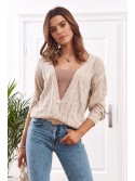 Short sweater with an openwork weave, beige 3211020 - Online store - Boutique